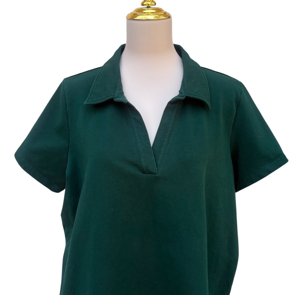Universal Standard Varsity French Terry Polo Top XS 10/12 Green Split Neck - Picture 2 of 9
